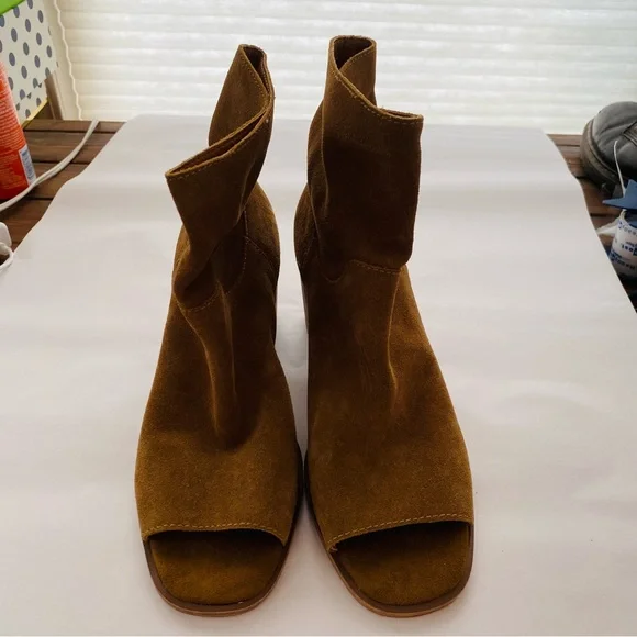 Lucky Brand Ryemi Brown Soft Suede Slip On Open Toe Heel Booties Size 9 - Picture 3 of 8